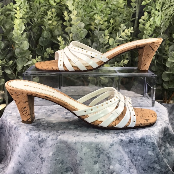 Naturalizer Sana White Banded 2.5” Cork Heels Women’s 8.5M narrow comfortable - Picture 7 of 12